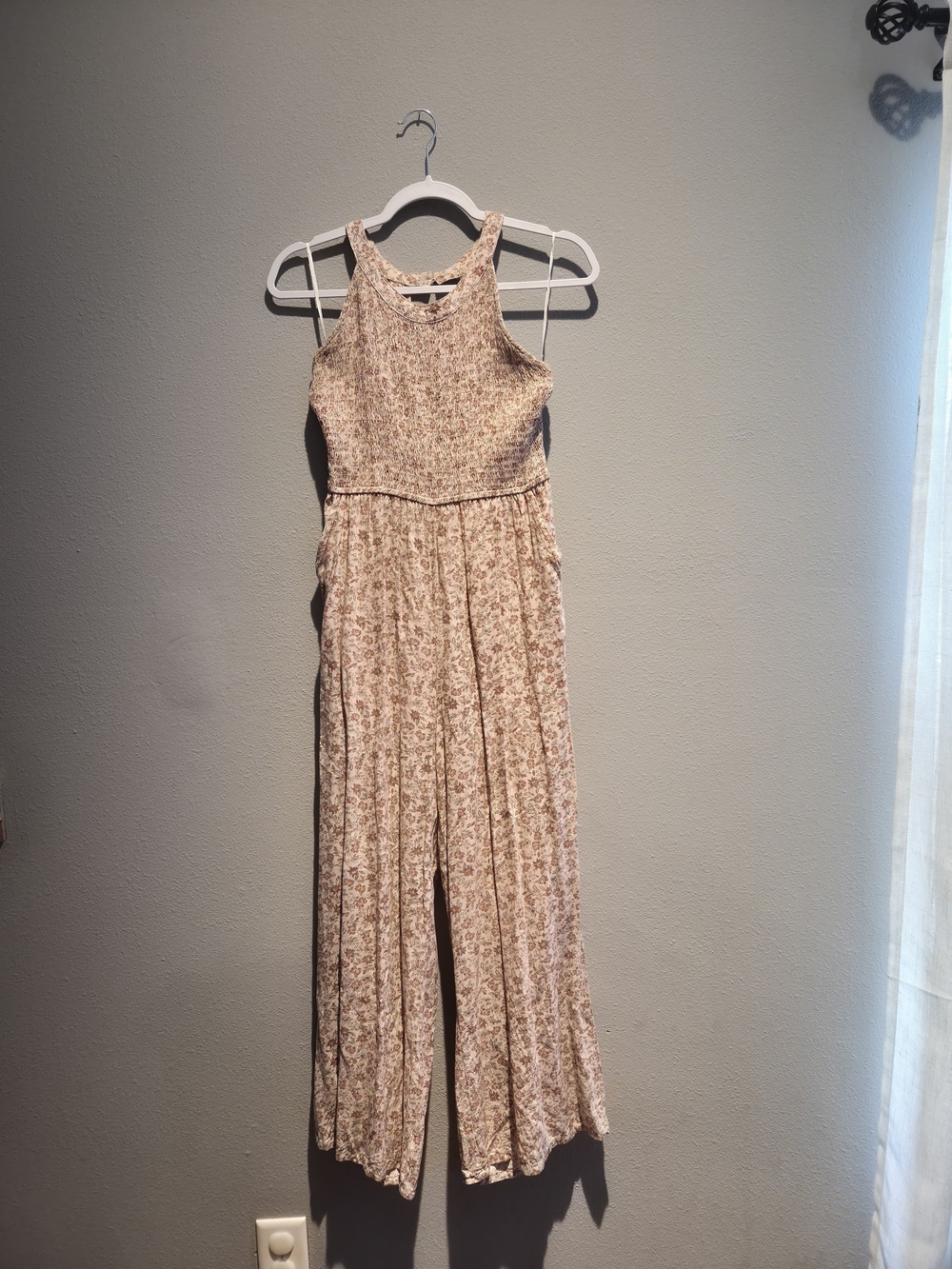 Jessica Simpson Cream Floral Smocked Jumpsuit